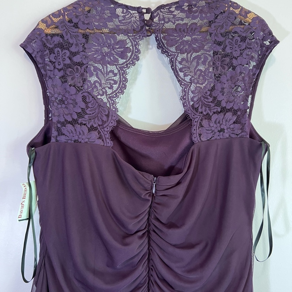 NWT David's Bridal XSCAPE Woman Joanna Chen Purple Lace Shoulder Drape Dress 18 - Picture 10 of 16